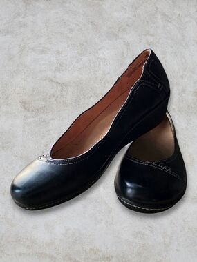 Naturalizer Shoes N5 comfort Black Leather Low Wedges 10W Business Casual